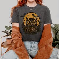 Halloween Owl Shirt – Vintage Spooky Owl Graphic Tee – Comfort Colors T-Shirt – Fu