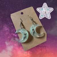 Glow in the Dark Owl & Crescent Moon Earrings – Starry Night Resin Jewelry – Celesti