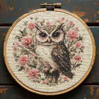 Vintage Owl Cross Stitch Pattern PDF, Beginner Floral Bird Embroidery Chart, Beginner Friendly Cross