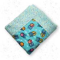 Aqua Owl Flannel Baby Blanket: Handmade Gender Neutral Nursery Gift