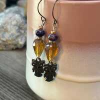 Copper Owl & Purple Jasper Crystal Earrings