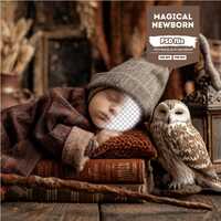 Newborn Photography Backdrop: Magical Owl & Vintage Props (PSD File)