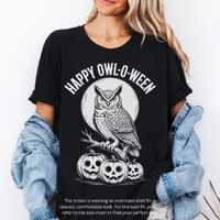 Happy Owl-O-Ween Shirt, Funny Owl Halloween Tee, Spooky Pumpkin Jack O Lantern T-Shirt, Unique Owl L