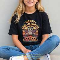 Cute Owl Halloween T-Shirt for Kids, Happy Owl-O-Ween Youth Shirt, Funny Pumpkin Trick or Treat Tee,