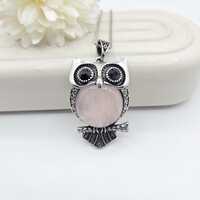 Silver owl pendant necklace, whimsical owl necklace, long charm necklace, statement jewelry, birthda