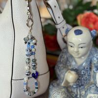 Blue Porcelain Owl Bag Charm: Cellphone Wristlet Lanyard
