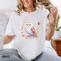 Barn Owl Shirt, Whimsical Barn Owl T-Shirt with Flowers & Butterfly, Cottagecore Owl Shirt, Wood