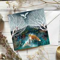 Winter Fox Greeting Card: Yule Owl Design