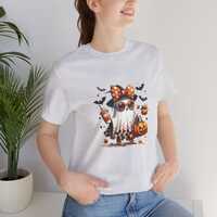 Halloween Owl Unisex Jersey T-Shirt, Cute Fall Shirt, Spooky Gift, Pumpkin T-Shirt, Autumn Apparel