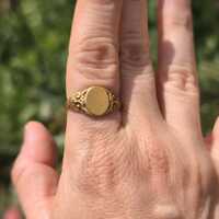 Antique Art Nouveau Owl Signet Ring (RARE!) in 14k yellow gold with bloom - size 10!