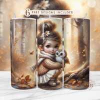 Owl Tumbler PNG: Cozy Girl, Autumn Woodland Design (20oz Seamless Wrap Digital Download)