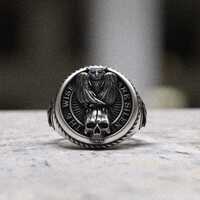 Masonic Signet Ring | Sterling Silver Owl Skull Design | 925 Silver Freemason Ring | Handcrafted Squ