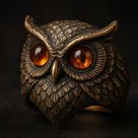 Sterling Silver Owl Ring – 925 Silver Wise Owl Jewelry – Amber Eye Nocturnal Bird Statem