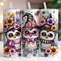 Witchy Owls 20 oz Tumbler – Spooky Owl Halloween Cup With Straw, Insulated Halloween Coffee Mu