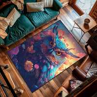 Owl Floral Rug, Owl Animals Desing Kids Rug, Owl Design Area Rug, Vibrant Artistic Bird Carpet, Natu