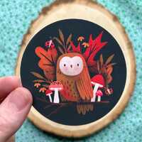 Fall Owl & Mushroom Sticker, 1970s Vintage Inspired Sticker, Waterproof Vinyl Decal, Cottagecore
