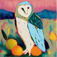 Owl Painting Bird Original Art Landscape Artwork Oranges Fruits Acrylic Wall Art by IrinaPlaksinaArt
