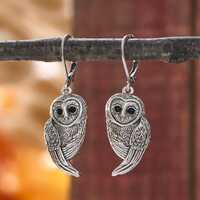 Leverback Vintage Barn Owl Earrings, Rustic Silver Owl Jewelry, Symbolic Nature Earrings, Surgical S