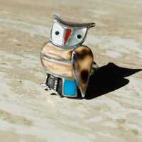 Vintage Owl Ring • Sterling Silver • 925 • Native American Zuni Style • Small