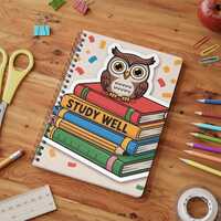 Cute Owl Study Well Notebook - A5 Wirobound, Student Supplies, Journal, Back to School, Gift for Tea