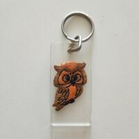 Vintage Clear Acrylic Owl Patch Key Ring Chain -- Vintage Key Ring -- Purse/Bag Charm -- Novelty Key