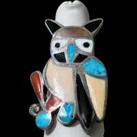 Vintage Native American Signed “H.E.” Statement Owl Ring Size 8
