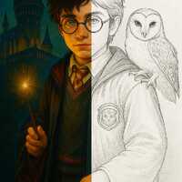 Harry Potter Coloring Page | Wizard with Owl and Magic Wand