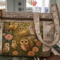 Folk Art Owls and Flowers Shoulder or Crossbody Strap Fabric Purse 100% handmade