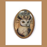 Horned Owl Spirit Animal Oval Bracelet Cab Polymer Clay Totem Pendant Bead Embroidery