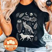 Spooky Season T-Shirt, Halloween Sweatshirt, Creepy Owl Bat Fox Tee, Unique Halloween Gift, Eerie T 