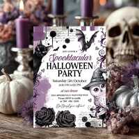 Halloween Owl Invitation Template | Spooky Cat Bat Party Invite | Editable Witch Owl Halloween Card 