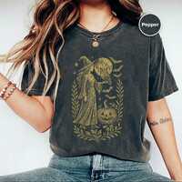 Witchy Celestial Shirt, Comfort Colors Witch Graphic Tee, Moon And Owl Halloween Shirt, Gothic Pumpk