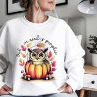 Funny Halloween Owl Sweatshirt: "Owl We Need Is Pumpkin" Cozy Fall Apparel