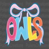 Owls Png Preppy Mascot School Spirit Sublimation, Coquette Girly Doodle Colorful Letters Hand Drawn 