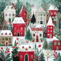 winter forest, red berries, snowy owls, whimsical trees, winter birds, holiday decor, snowy village,