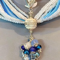 Owl Purse Charm: Blue, White, and Silver Bag Dangle