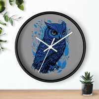 Blue Owl Art Wall Clock, Unique Home Decor for Owl Lovers, Gift for Nature Enthusiasts, Whimsical Ti