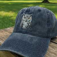 Embroidered Owl Dad Hat: Black Cotton Wildlife Cap