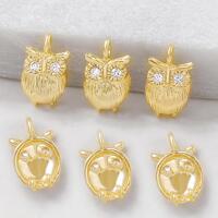 14K Gold Plated CZ Owl Charm, Wise Bird Pendant, Owlet Necklace, Nature Bracelet, Night Sky Earring,