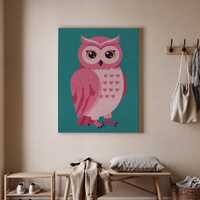 Pink Owl Poster, Cute Owl Art, Owl Home Decor, Owl Wall Art, Cartoon Owl Print, Colorful Animal Art,