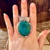 VINTAGE OWL Turquoise & Sterling Silver Ring | W. TSOSTE Hallmark | Statement | Navajo, Native A