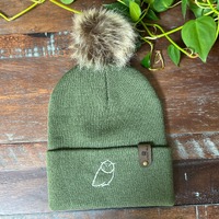 Hand Embroidered Winter Hat: Minimalist Owl Design, Custom Colors