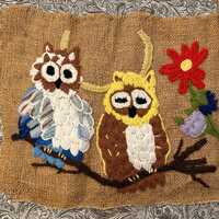 Vintage primitive owl wall hanging pillow