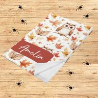 Personalized Owl Blanket Custom Name Throw Autumn Leaves Woodland Animal Blanket Soft Fleece Fall Ba