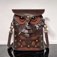 Handmade Steampunk Owl Shoulder Bag &ndash; Leather Handmade Animal Crossbody Purse for Festival, Co
