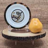 Vintage Japanese Chokin Owl Plate: 24K Gold & Silver Art, Signed