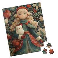 Enchanted Girl and Owl Jigsaw Puzzle: Storybook Christmas Art