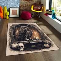 Owl Rug,Gothic Owl Rug,Gothic Halloween Rug,Home Decor Rug,Housewarming Gift Rug,Pumpkin and Skull D