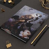Owl journal notebook, mystical barn owl diary, gothic stationery book, woodland bird art sketchbook,