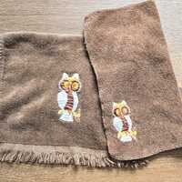 Embroidered Owl Towels, Fingertip & Washcloth, Zodiac Brand, Vintage Halloween Bathroom Decor